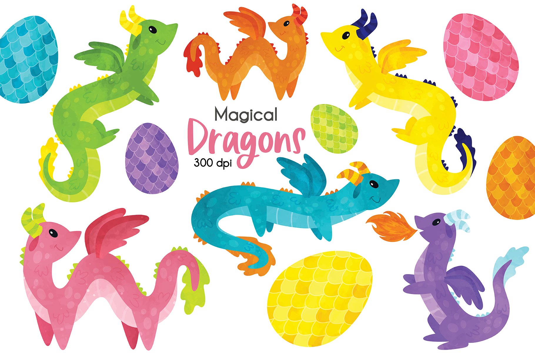 Fantasy Rainbow Dragon Clipart cover image.