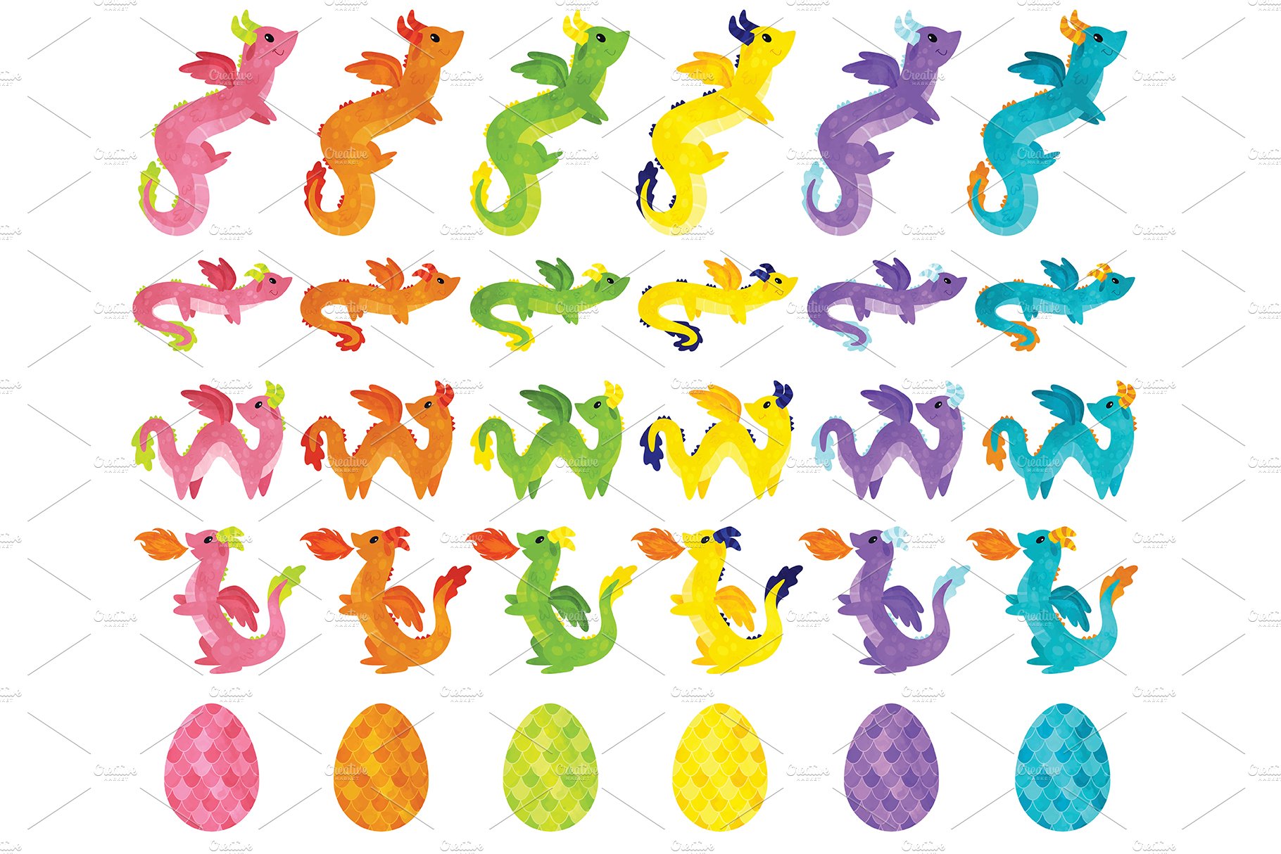 Fantasy Rainbow Dragon Clipart preview image.