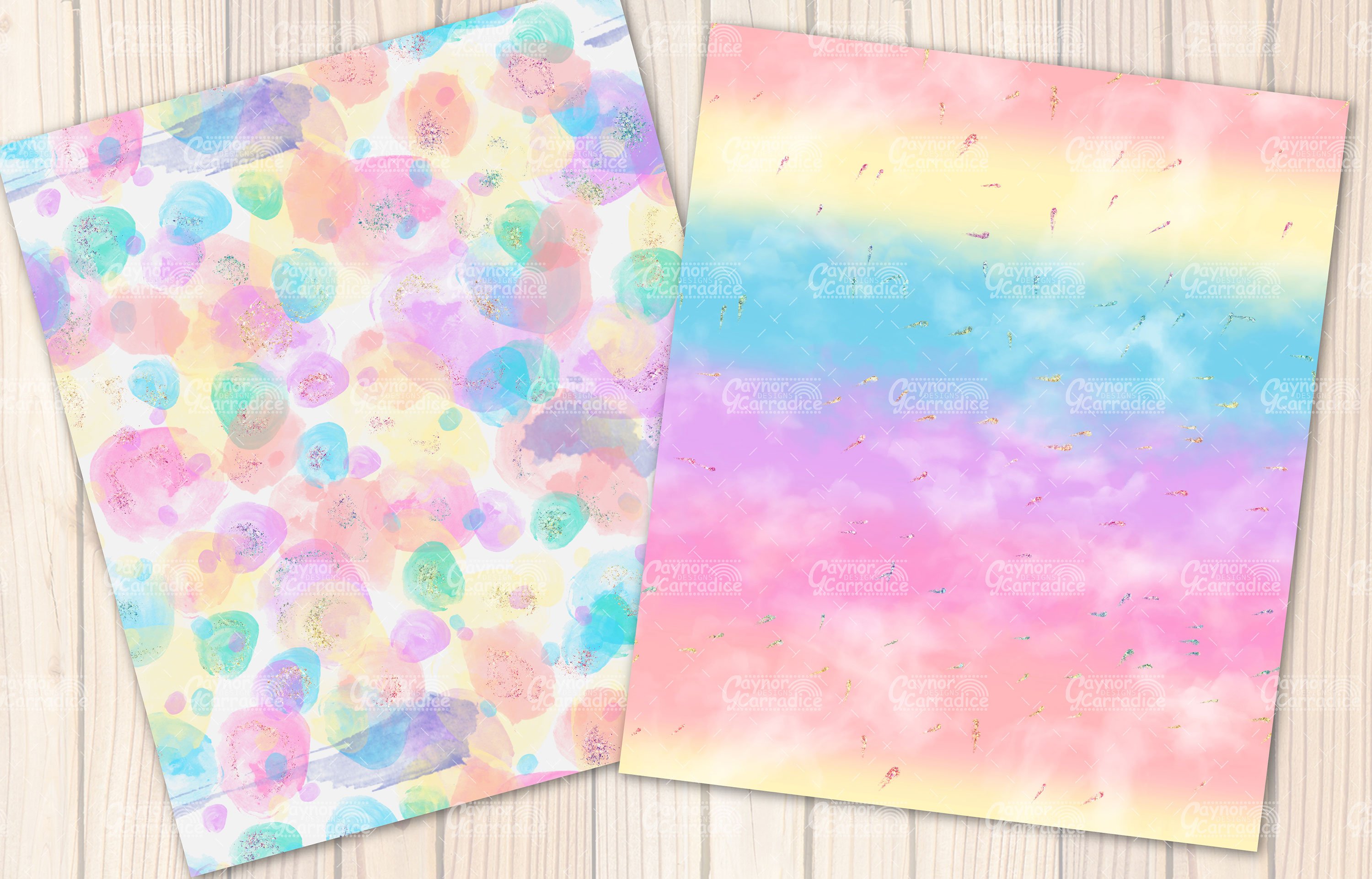 Rainbow iridescent seamless patterns preview image.