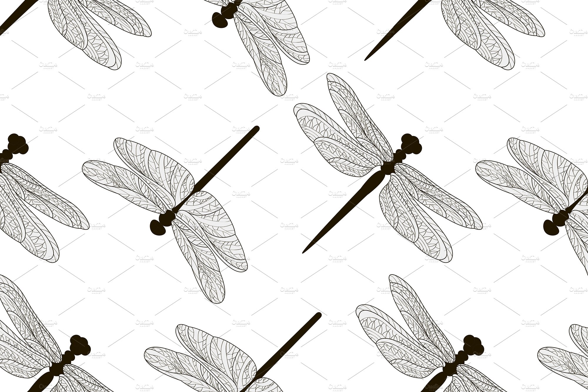 Pattern of silhouettes of dragonflie cover image.