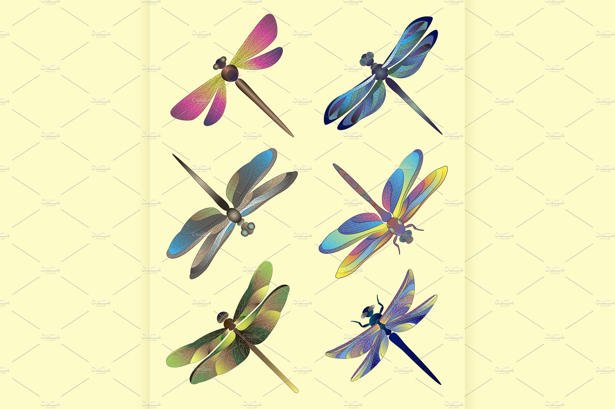 Set of silhouettes of dragonflies cover image.