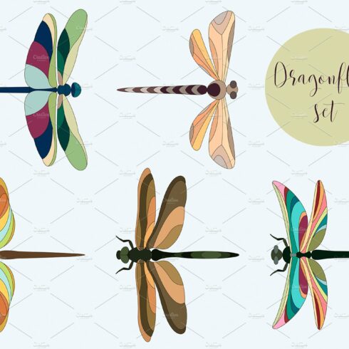 Set of silhouettes of dragonflies cover image.
