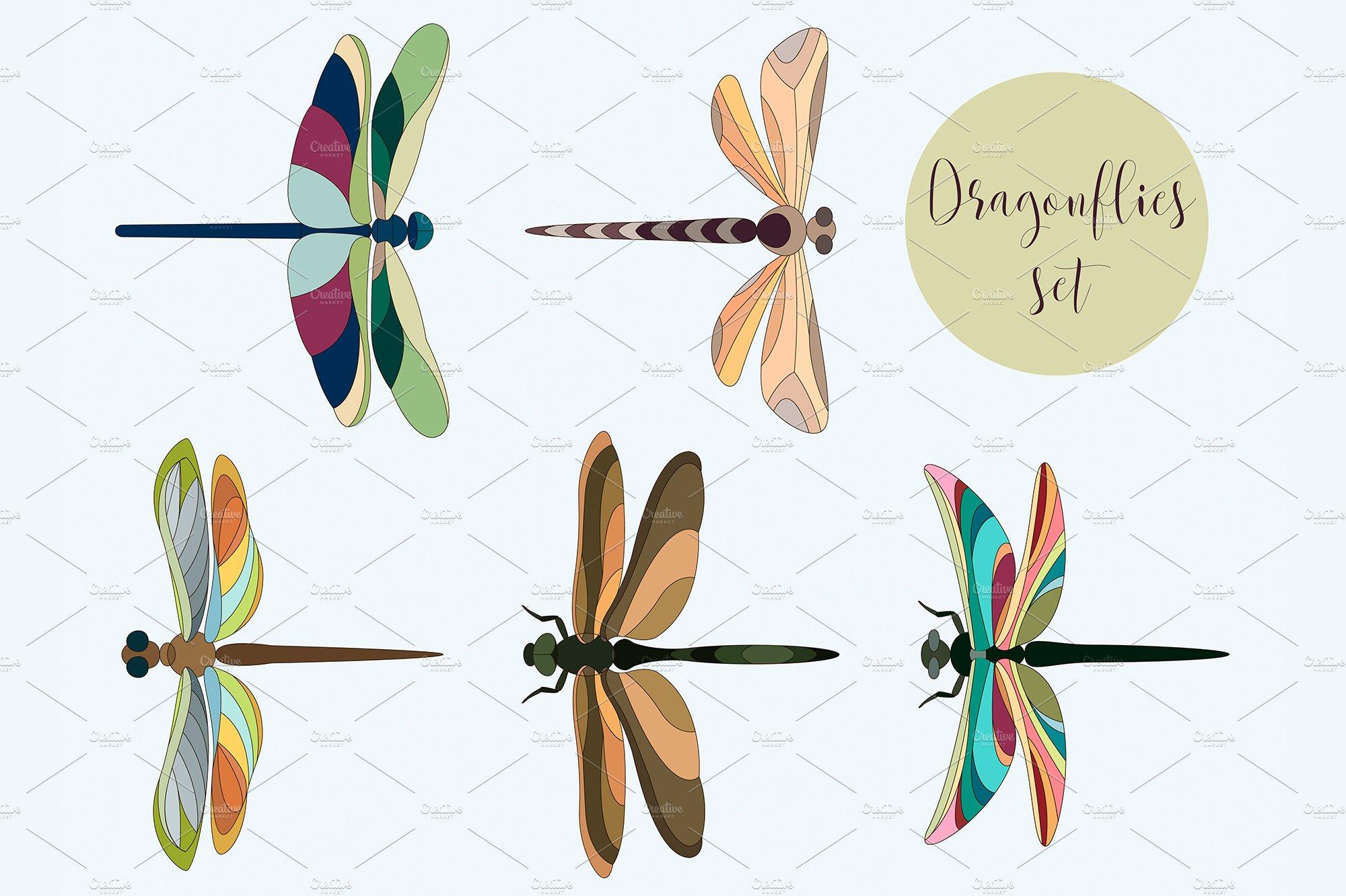 Set of silhouettes of dragonflies cover image.