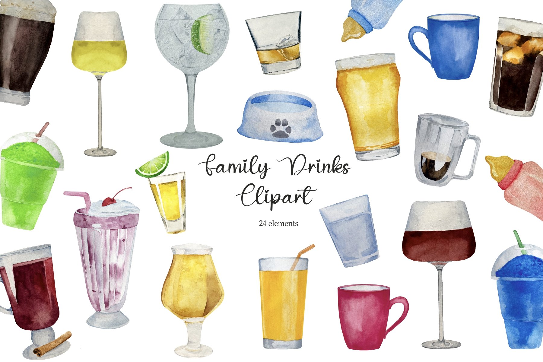 Watercolor Drink Family Print 24 PNG cover image.