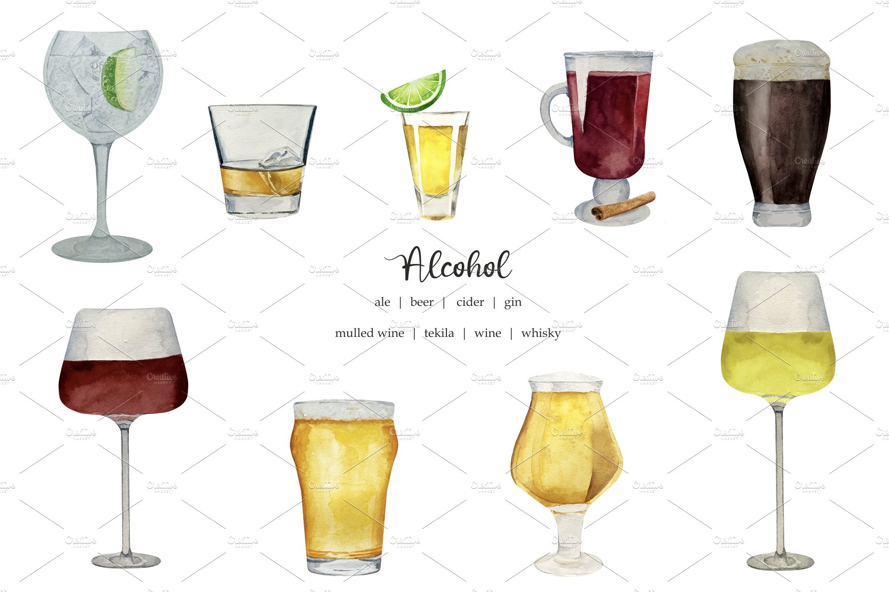 Watercolor Drink Family Print 24 PNG preview image.