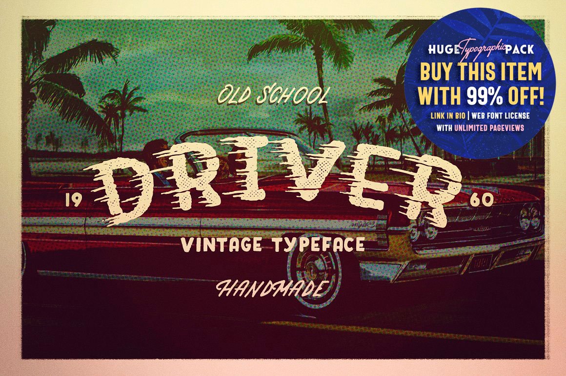 DRIVER • Retro action typeface preview image.