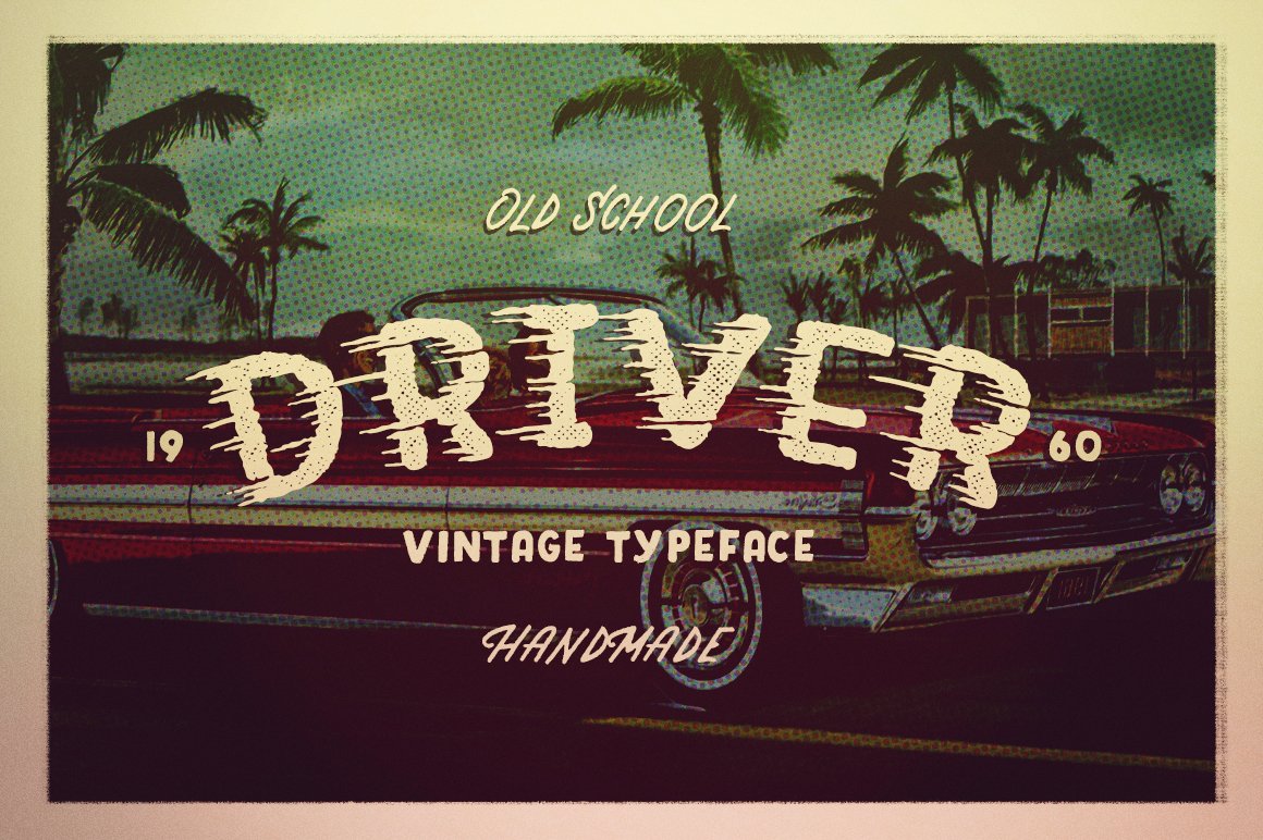 DRIVER • Retro action typeface cover image.