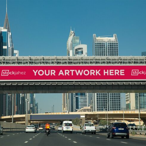 Dubai metro bridge banner mockup cover image.