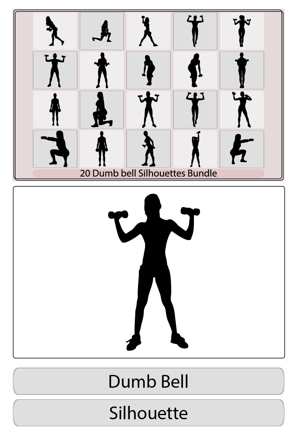 Athletic woman holding dumbbells and doing crossfit,Female bodybuilder lifting dumbbells silhouette pinterest preview image.