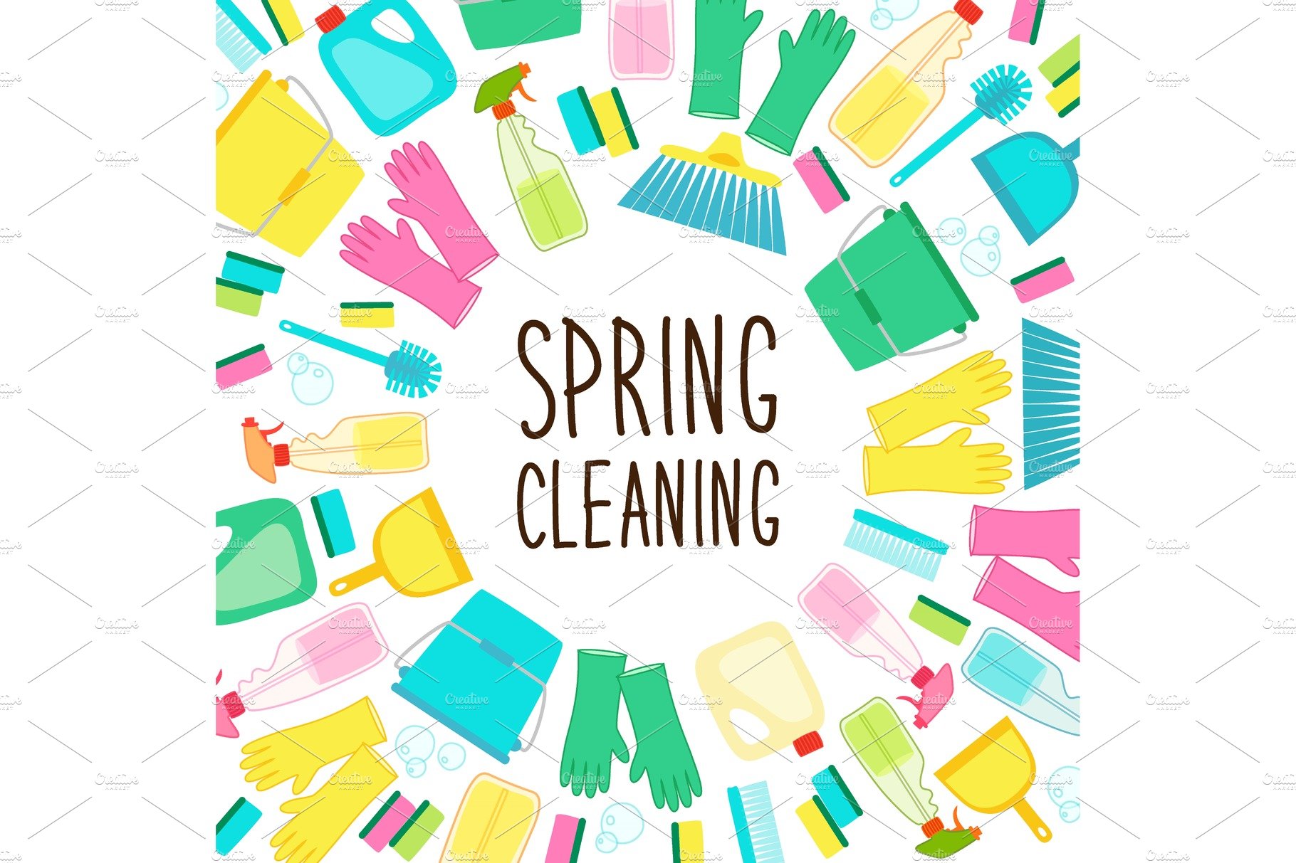 Cute spring cleaning utensils cover image.