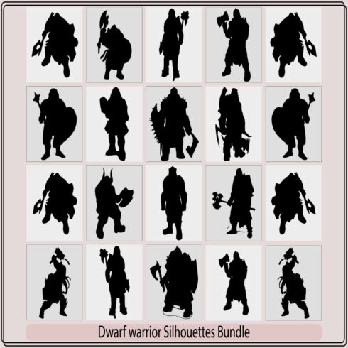 Viking with axe detailed vector silhouette,Gnome and dwarfs blacksmith, gunslinger and warrior silhouette,Black silhouette of a fantasy dwarf cover image.