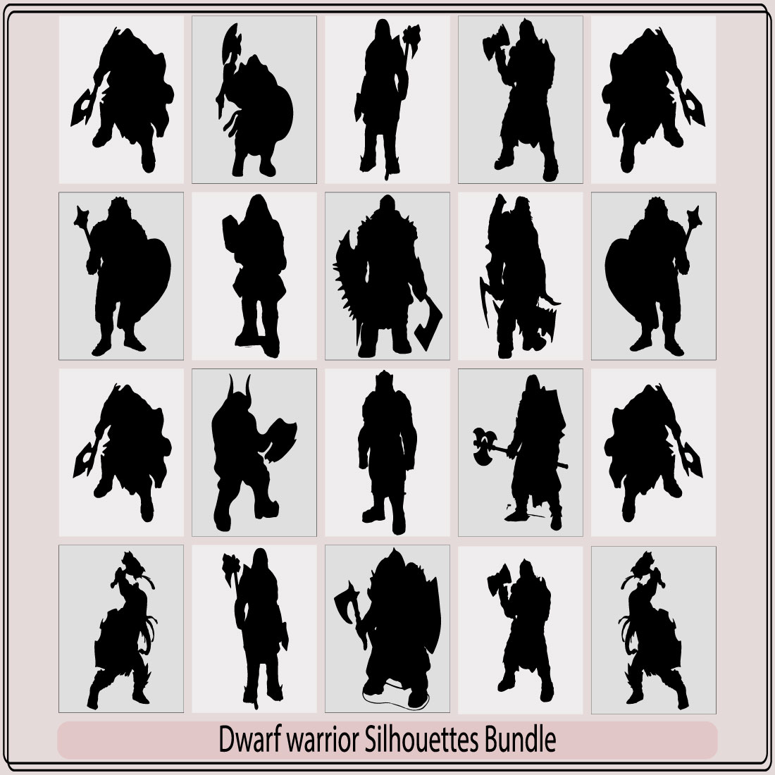 Viking with axe detailed vector silhouette,Gnome and dwarfs blacksmith, gunslinger and warrior silhouette,Black silhouette of a fantasy dwarf preview image.