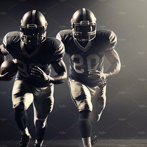 Proud american football players in dark cover image.