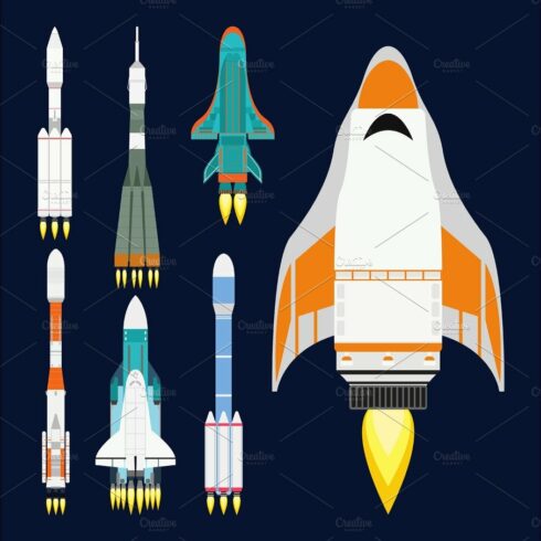 Vector technology ship rocket cartoon design for startup innovation product... cover image.