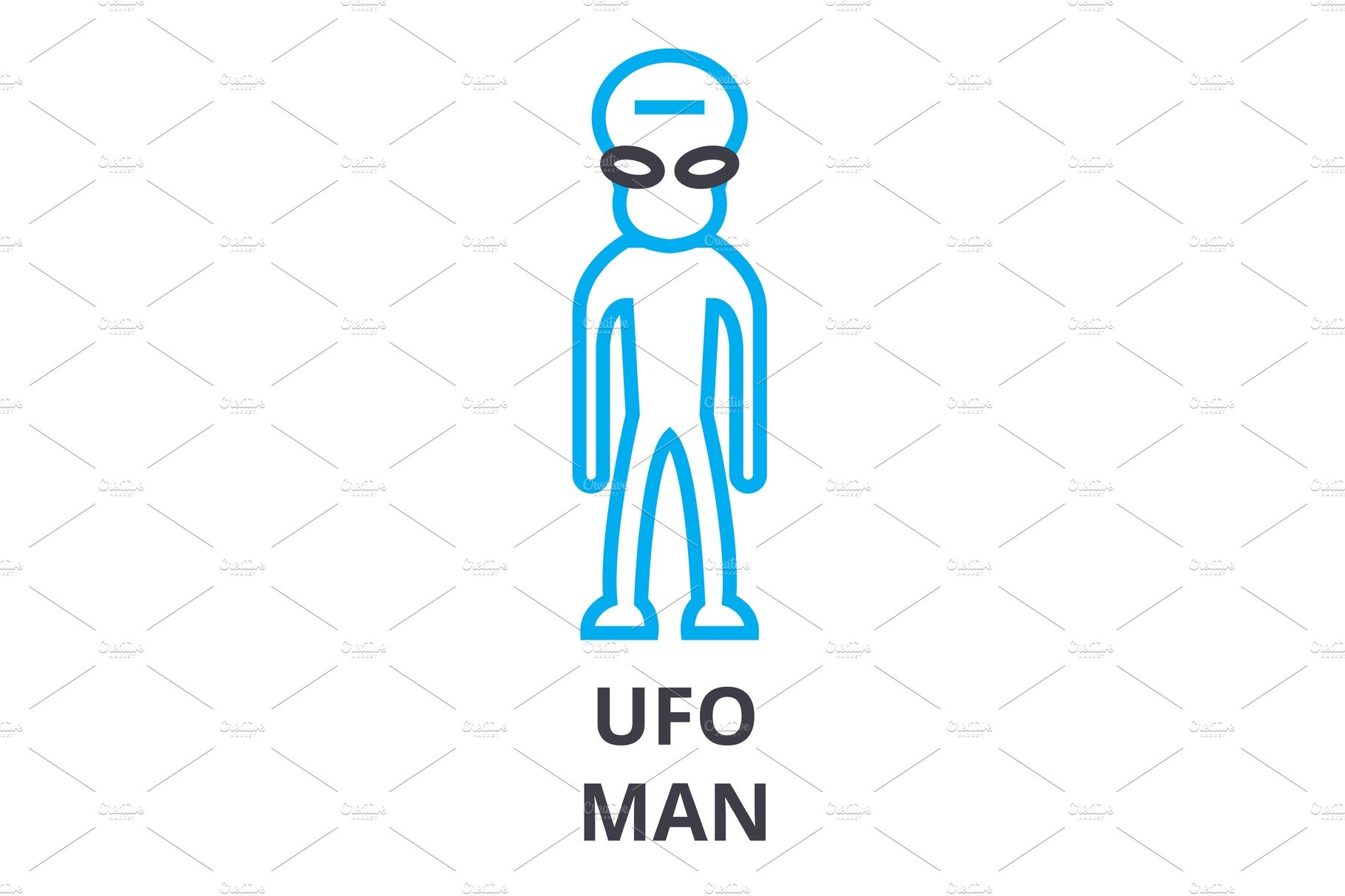 ufo man thin line icon, sign, symbol, illustation, linear concept, vector cover image.