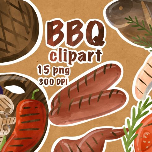 Watercolor BBQ clipart cover image.