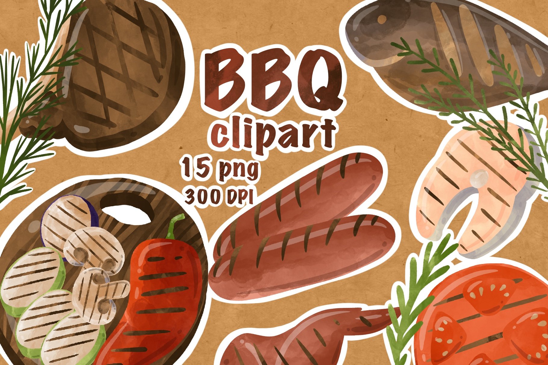 Watercolor BBQ clipart cover image.