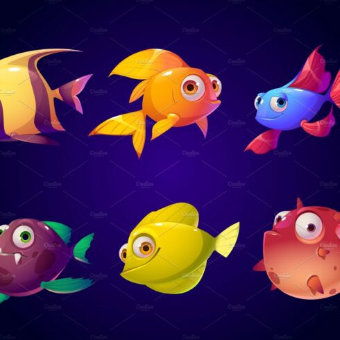Sea fish, tropical colorful aquarium cover image.