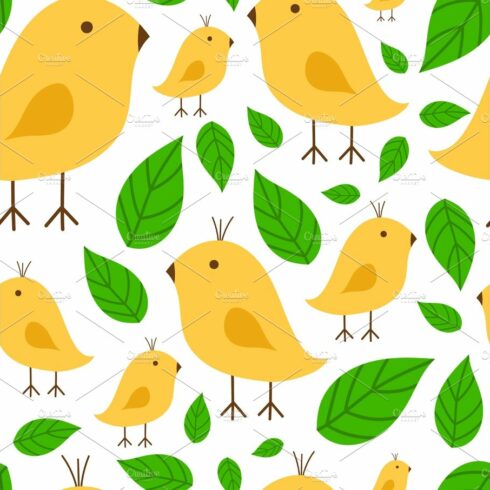 Seamless pattern vibrant branch with canary yellow bird vector illustration... cover image.