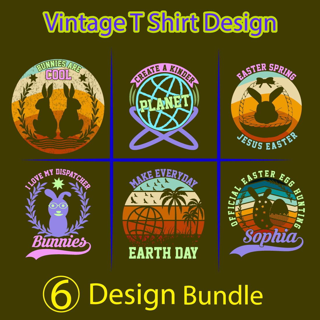 Easter vintage t-shirt design bundle preview image.