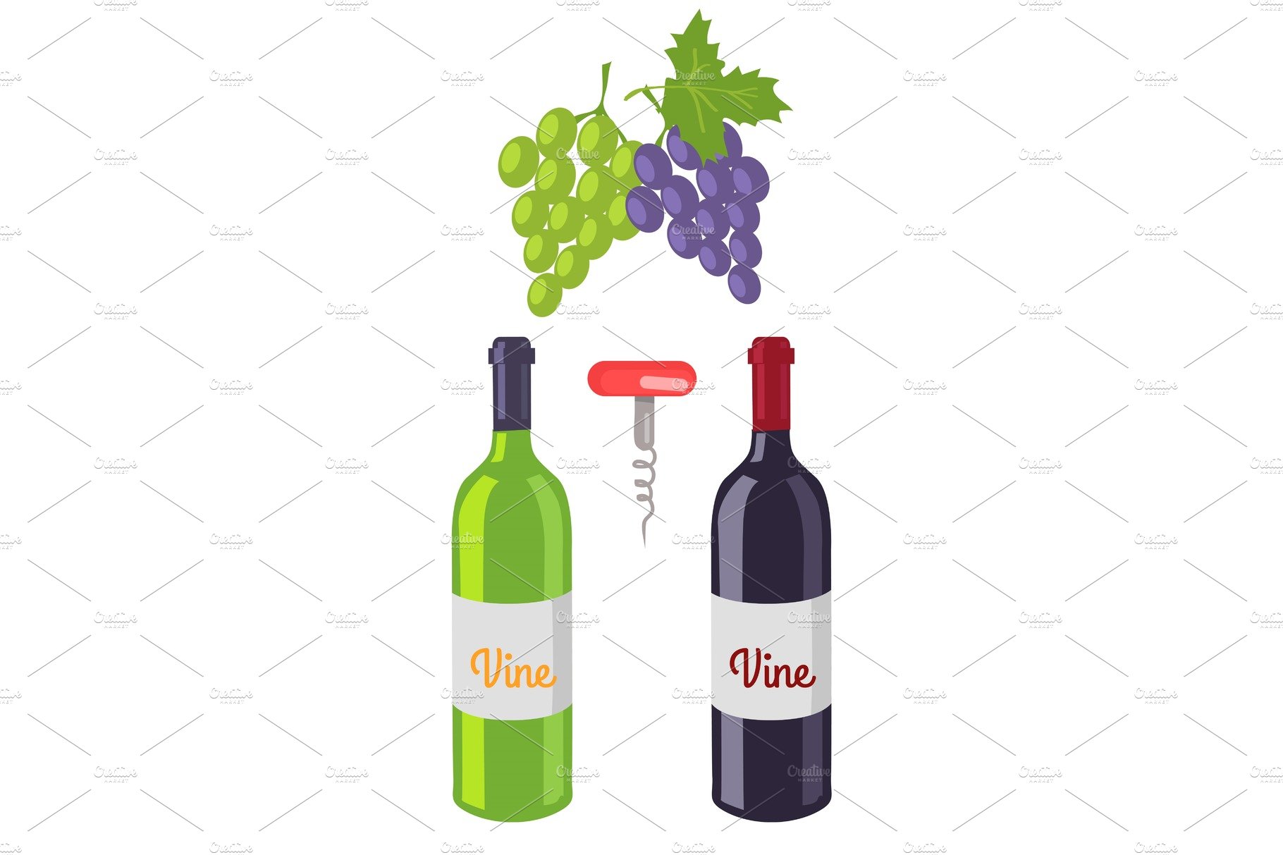 Wine Bottles and Grapes Set Vector cover image.