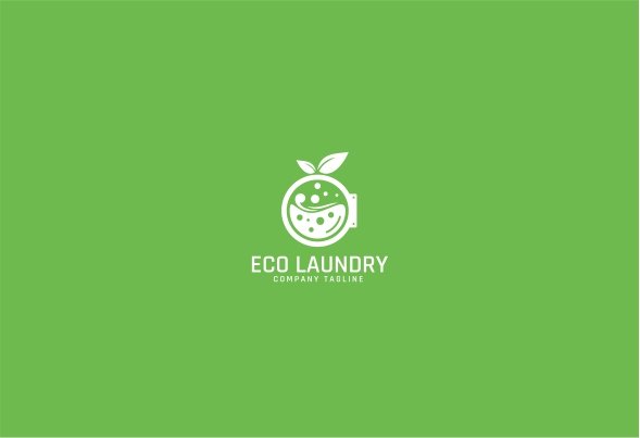 Eco Green Laundry Logo Template preview image.