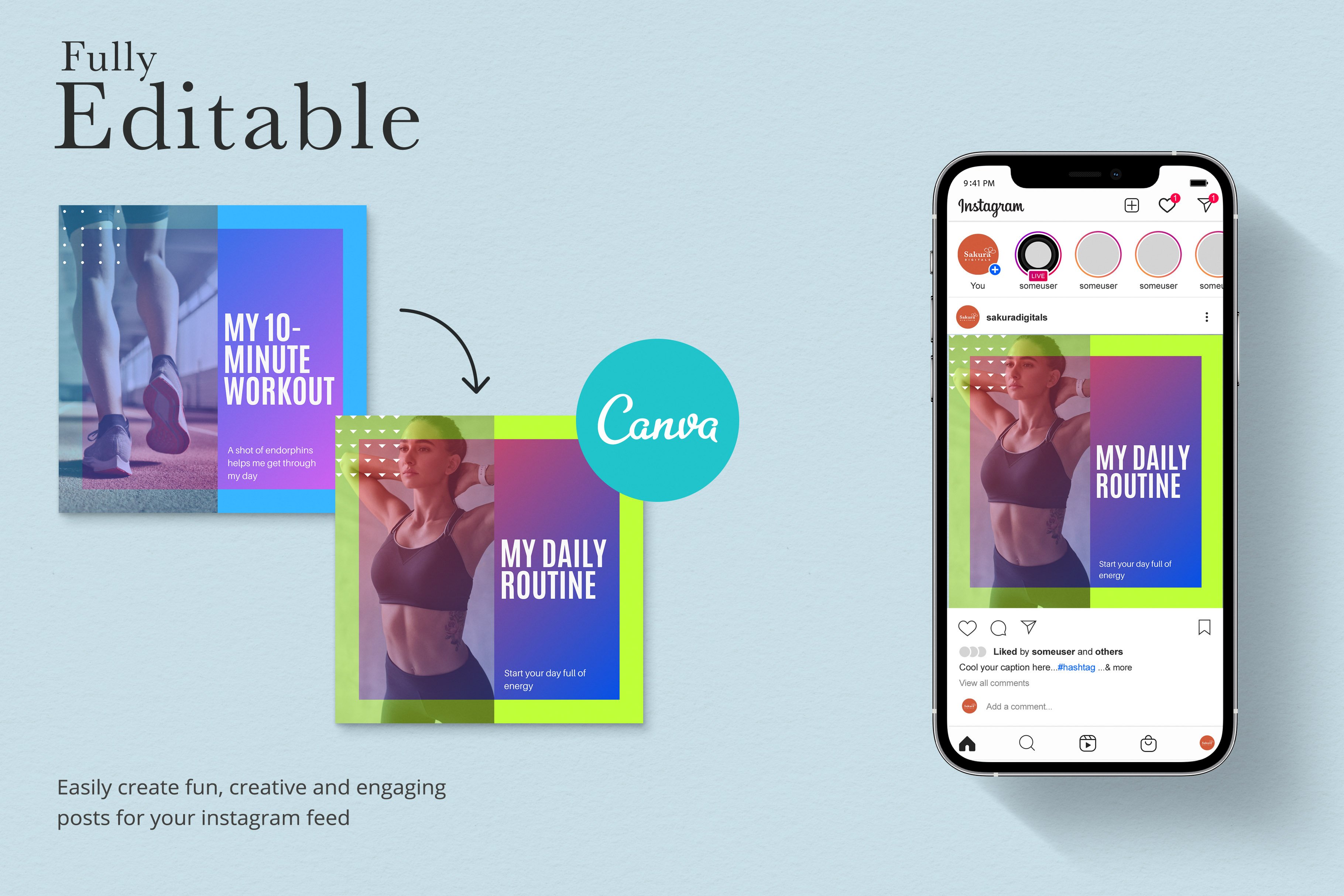 Fitness Instagram Templates Canva preview image.