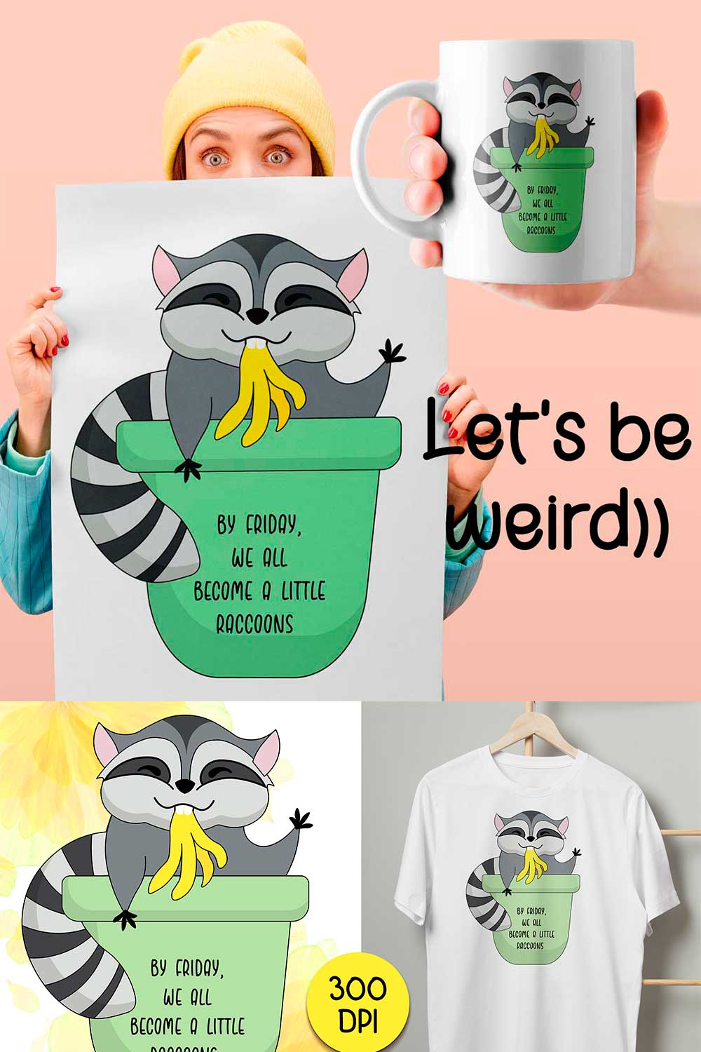 Cute Raccoon Sublimation Design for t-shirtsPNG pinterest preview image.
