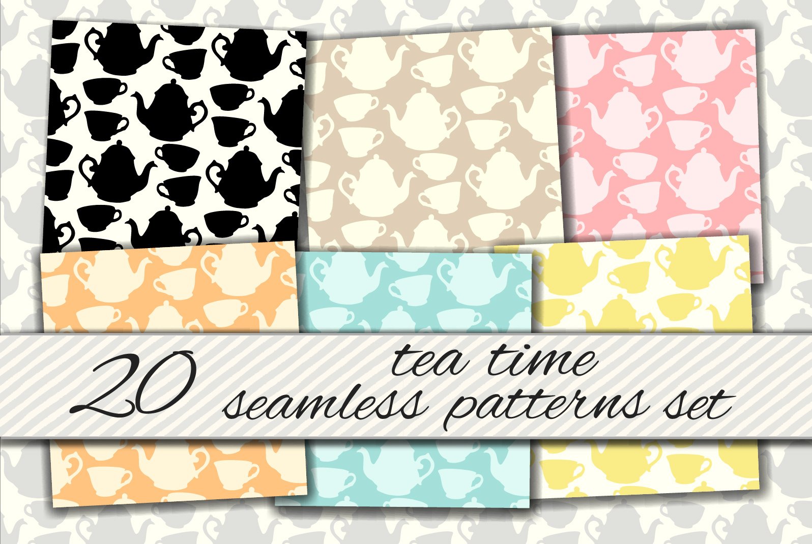 Teatime seamless patterns set cover image.