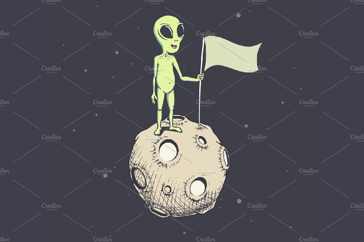 alien on moon with flag cover image.