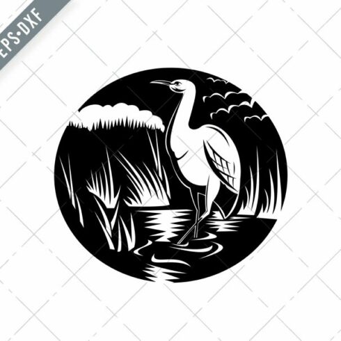 Egret or Heron in Marsh Woodcut SVG cover image.