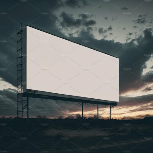 Outdoor pole billboard with mock up white screen on amazing sky background.... cover image.