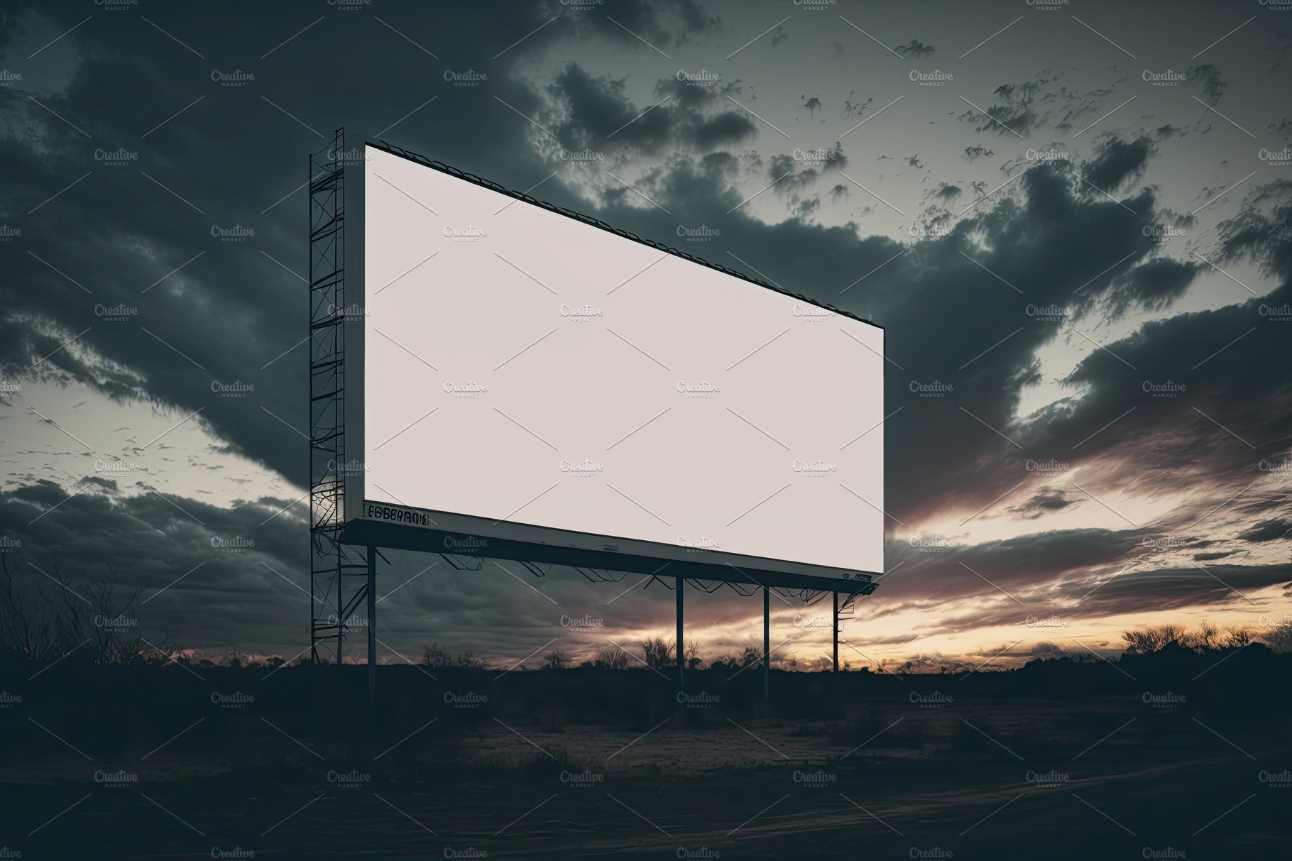 Outdoor pole billboard with mock up white screen on amazing sky background.... cover image.