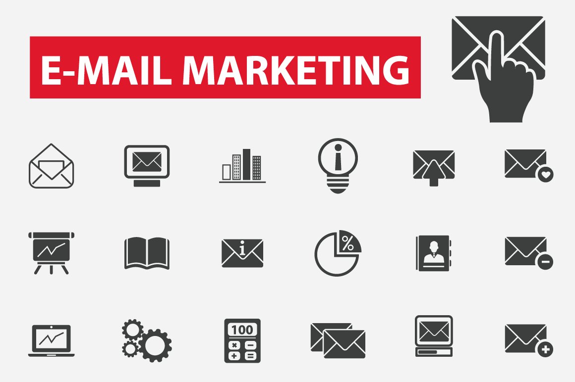 30 e-mail marketing icons cover image.