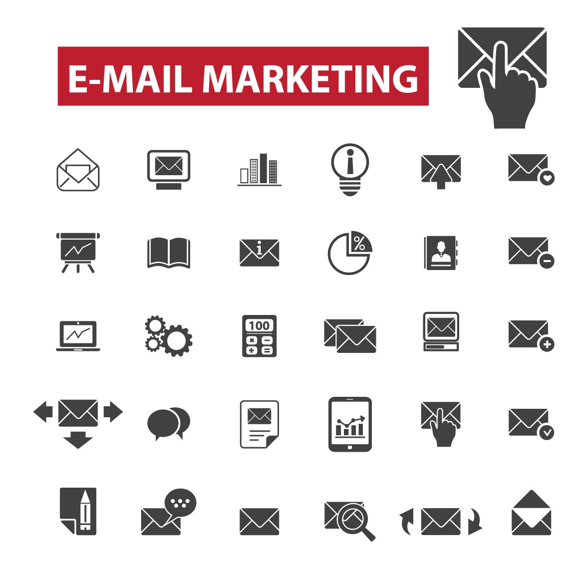 30 e-mail marketing icons preview image.