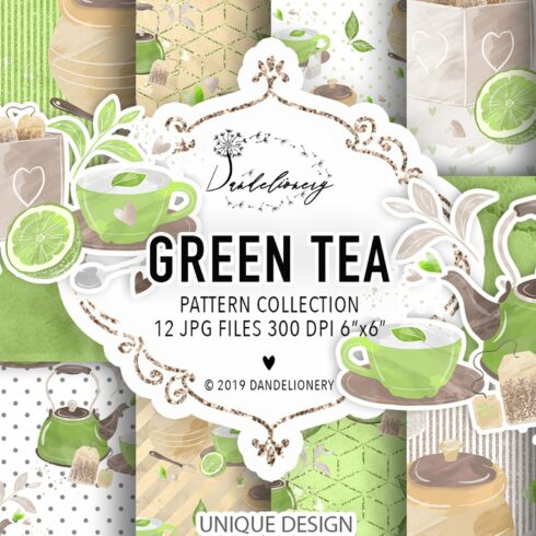 Green Tea digital paper pack cover image.