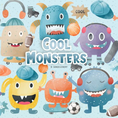 Watercolor Cool Monsters design cover image.