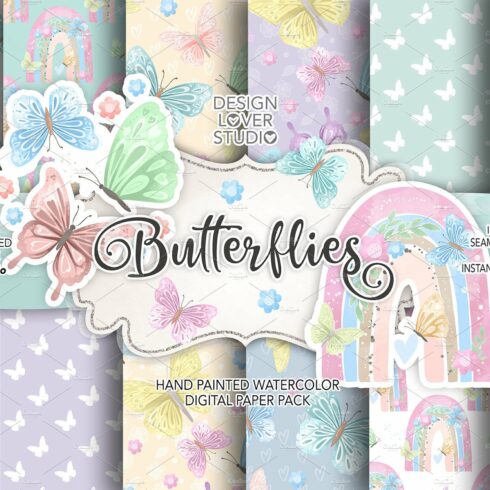 Butterflies digital paper pack cover image.