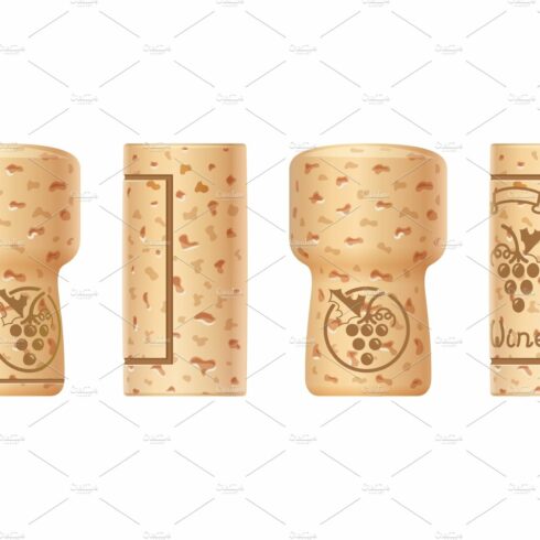 Grapes wine bottle cork. Set of Wooden cover image.