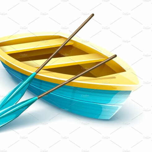 Wooden fisherman boat with paddles. cover image.