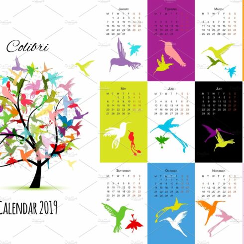 Colibri, calendar 2019 design cover image.