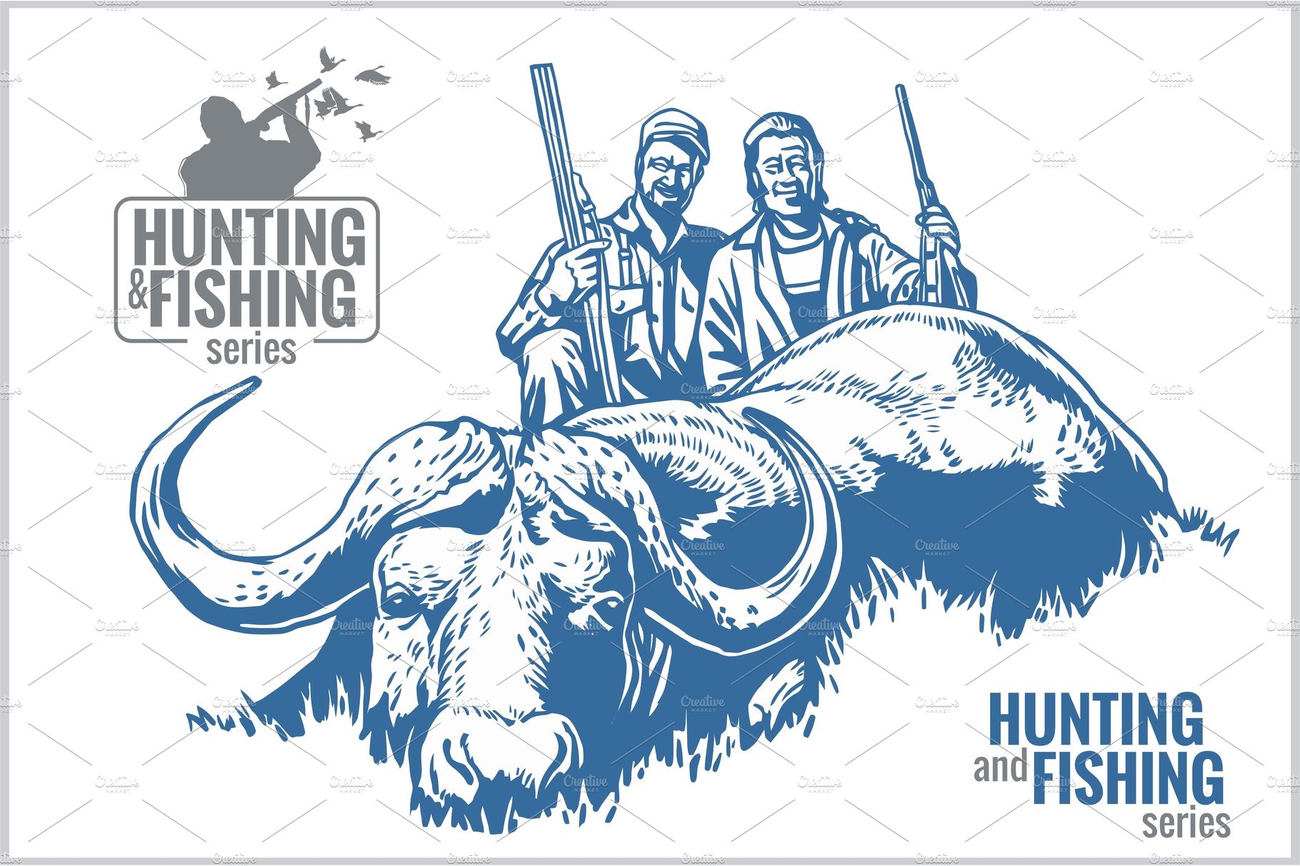 Hunting and fishing vintage emblem cover image.