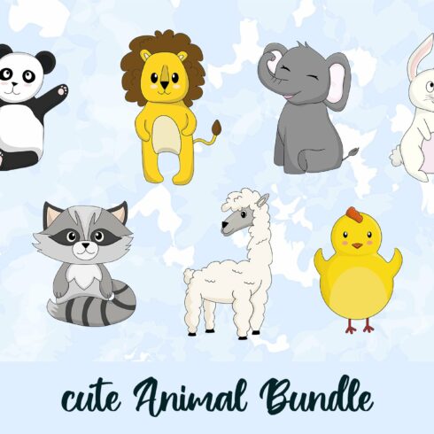7 Cute Cartoon Animal Bundle SVG PNG cover image.