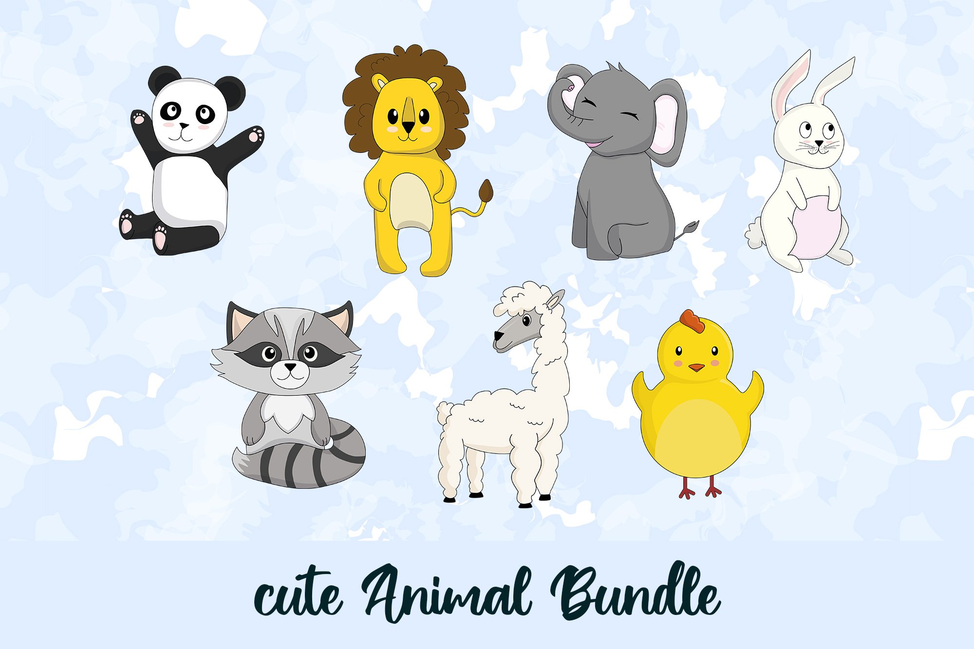 7 Cute Cartoon Animal Bundle SVG PNG cover image.