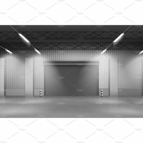 Empty warehouse hangar interior cover image.
