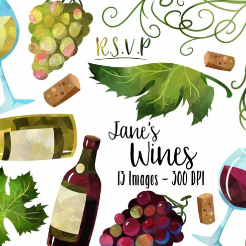 Watercolor Wine Clipart cover image.