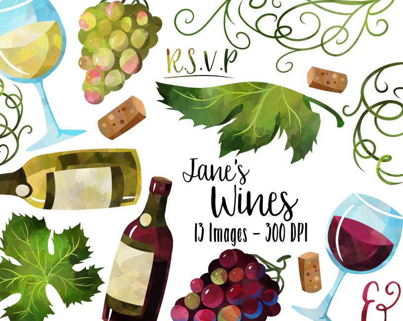 Watercolor Wine Clipart cover image.