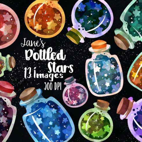 Watercolor Bottled Stars Clipart cover image.