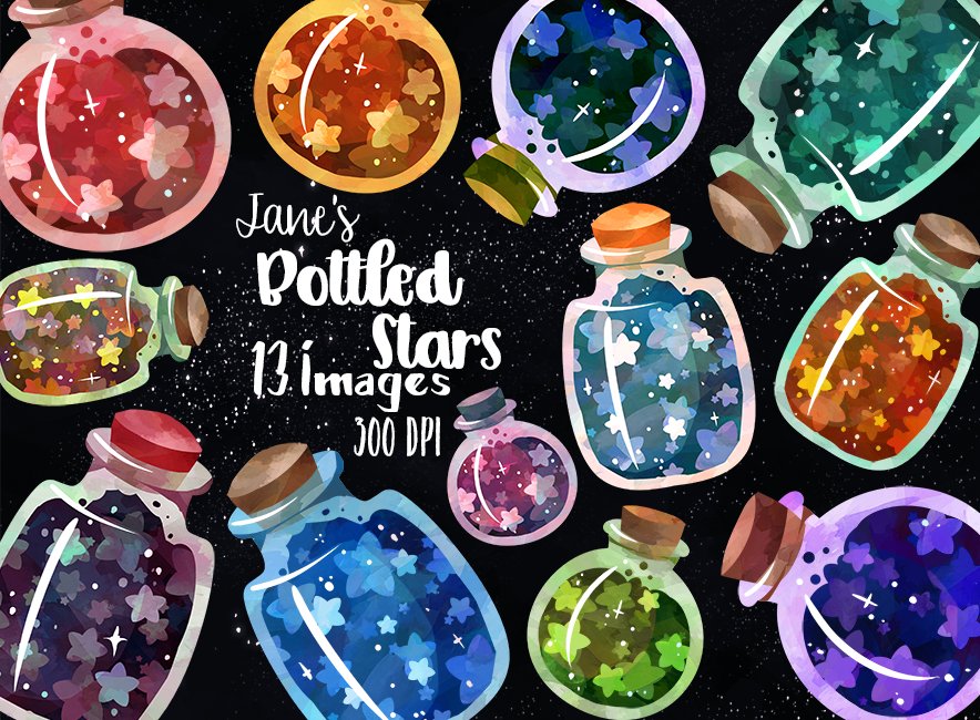 Watercolor Bottled Stars Clipart cover image.