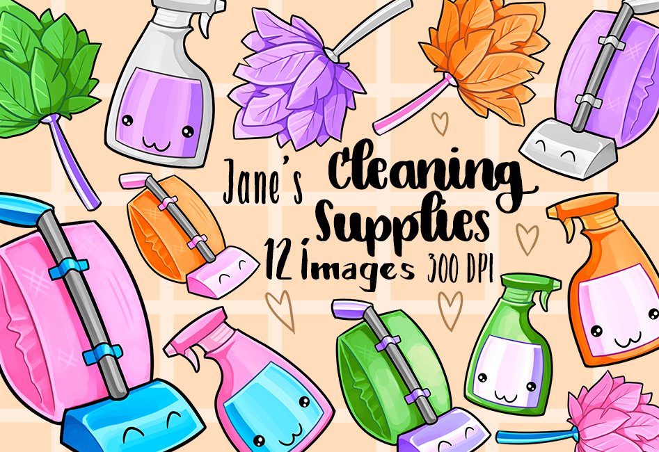 Kawaii Cleaning Supplies Clipart cover image.